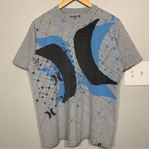 Hurley Gridline Logo Gray Tee Y2K Skater Surf‎ Size Large